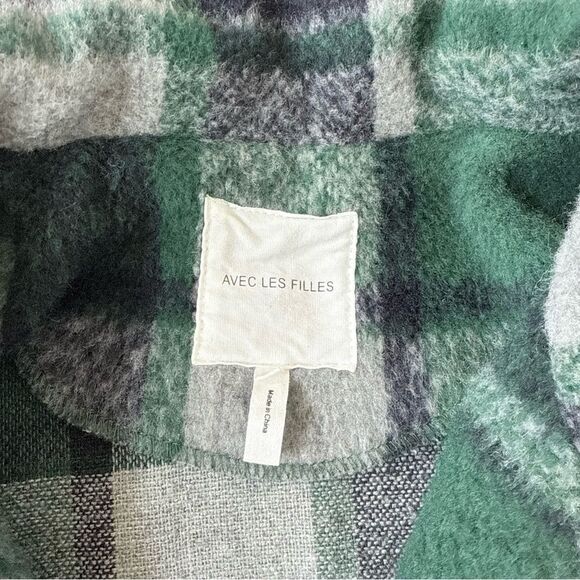 Avec Les Filles Womens Sweatshirt Jacket Coat Plaid Green Navy Button Casual XXL - Picture 2 of 3